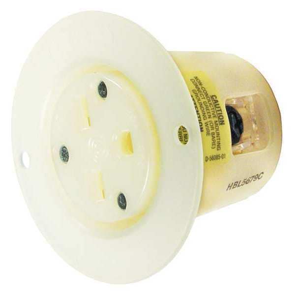 Receptáculo con brida Hubbell, 15 Amperios, 250V AC, montaje en panel, salida única, 6-15R, blanco - HBL5679C.
