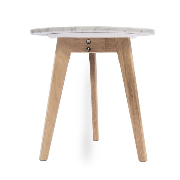 The Bianco Collection 15 in. Cherie Round Italian Carrara White Marble Table with Oak Legs - TBC-4064-PT1911-WHT