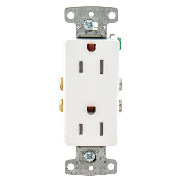 Receptáculo Hubbell, 15 A Amperios, 125V CA, Montaje al Ras, Salida Dúplex Decorativa, 5-15R, Blanco - RRD15SWTR