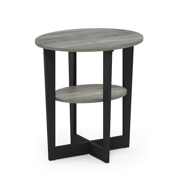 Furinno JAYA Oval End Table French Oak Grey & Black - 15019GYWBK