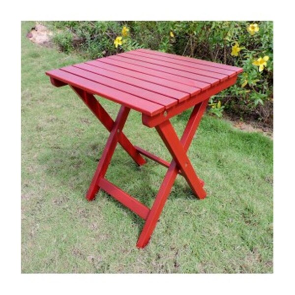 International Caravan 16 in. Royal Tahiti Acacia Round Folding Side Table, Barn Red - TT-ST-142-AC-BRD