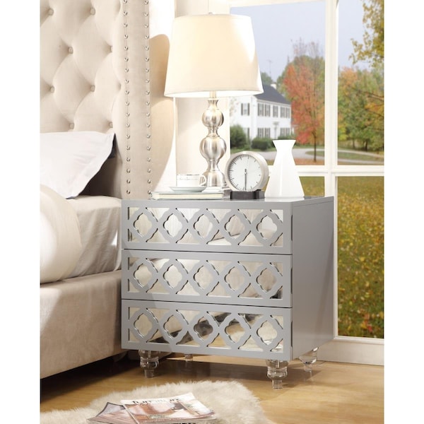 Posh Living Serenity  MDF Wood Modern Lacquer Lucite Leg Side Table  Accent Table & Nightstand - Light Grey - ST17-09LG-UE