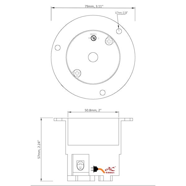 Ac Works Salida con brida UL y C-UL listada de 3 fases 20A 250V L15-20R
