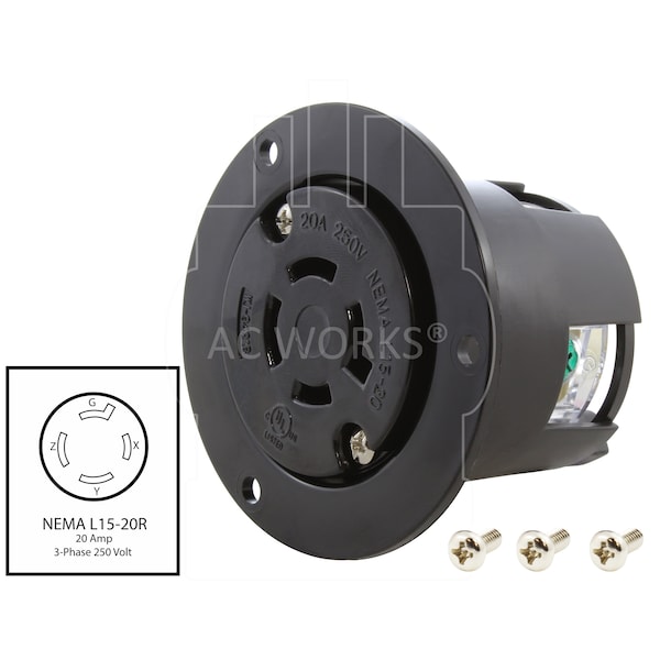 Ac Works Salida con brida UL y C-UL listada de 3 fases 20A 250V L15-20R