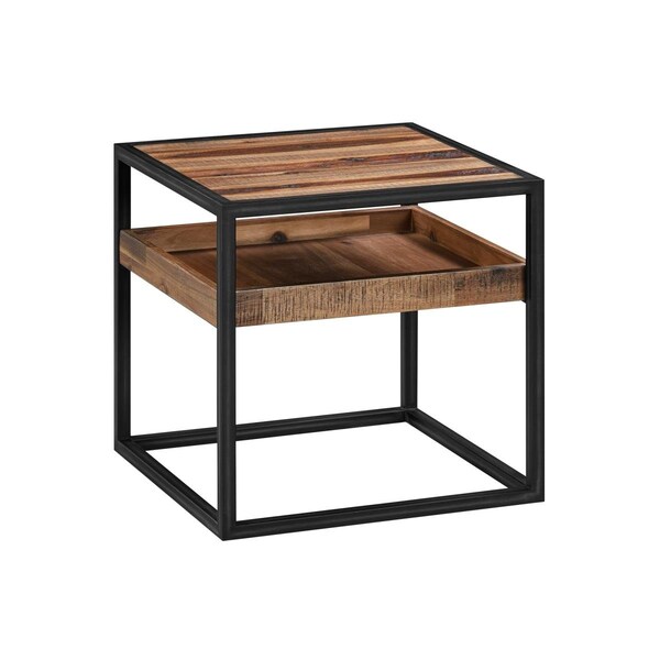 Seatsolutions Ludgate Square End Table with Shelf in Acacia & Black Metal - SE2758129