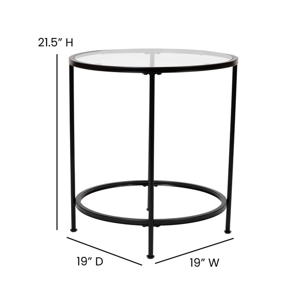 Flash Furniture Round Glass End Table with Matte Black Frame - NAN-JN-21750ET-BK-GG