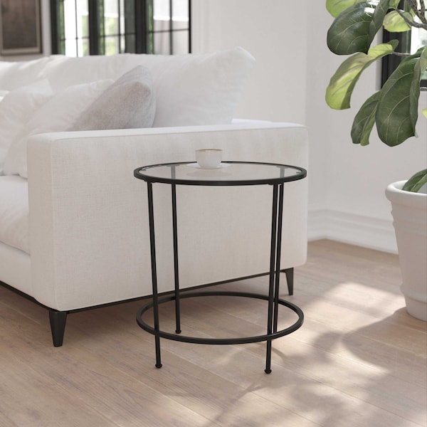 Flash Furniture Round Glass End Table with Matte Black Frame - NAN-JN-21750ET-BK-GG