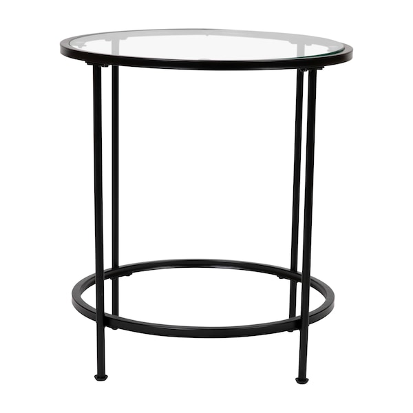 Flash Furniture Round Glass End Table with Matte Black Frame - NAN-JN-21750ET-BK-GG