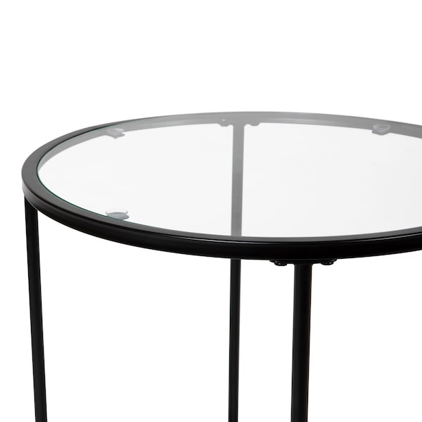 Flash Furniture Round Glass End Table with Matte Black Frame - NAN-JN-21750ET-BK-GG