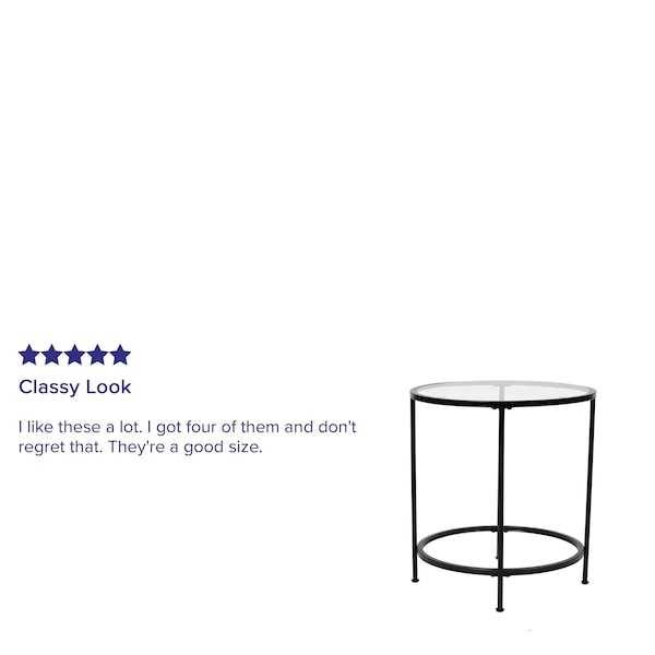 Flash Furniture Round Glass End Table with Matte Black Frame - NAN-JN-21750ET-BK-GG