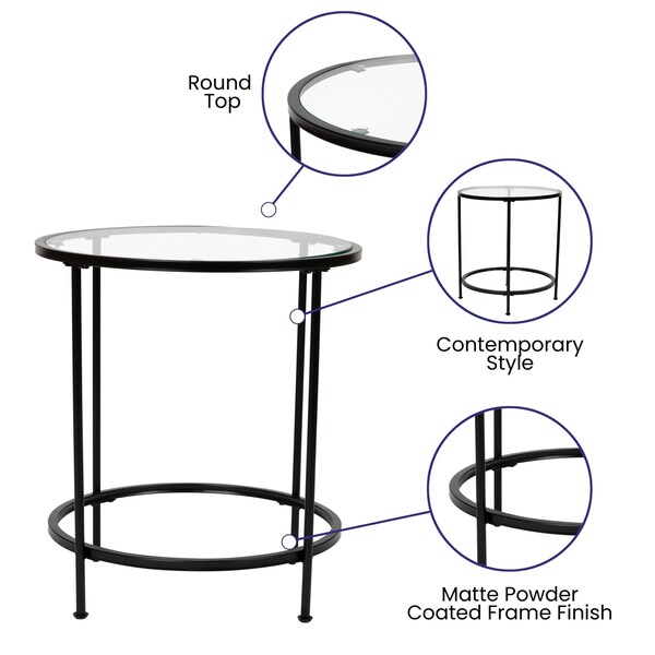 Flash Furniture Round Glass End Table with Matte Black Frame - NAN-JN-21750ET-BK-GG