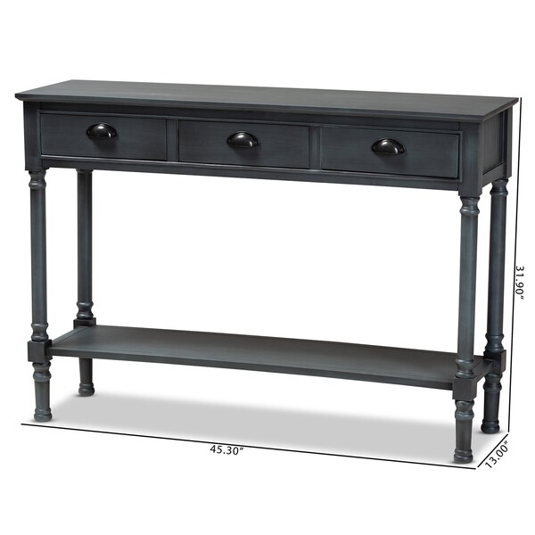 Baxton Studio Garvey French Provincial Dark Blue Gray Wood 3-Drawer Entryway Console Table - 179-11329-ZORO