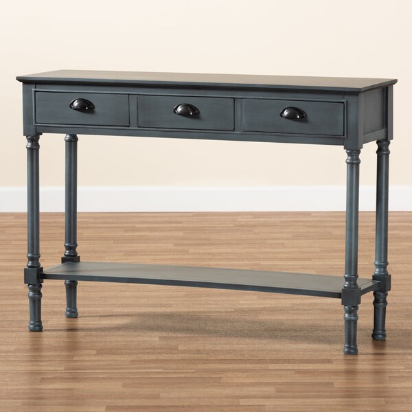 Baxton Studio Garvey French Provincial Dark Blue Gray Wood 3-Drawer Entryway Console Table - 179-11329-ZORO