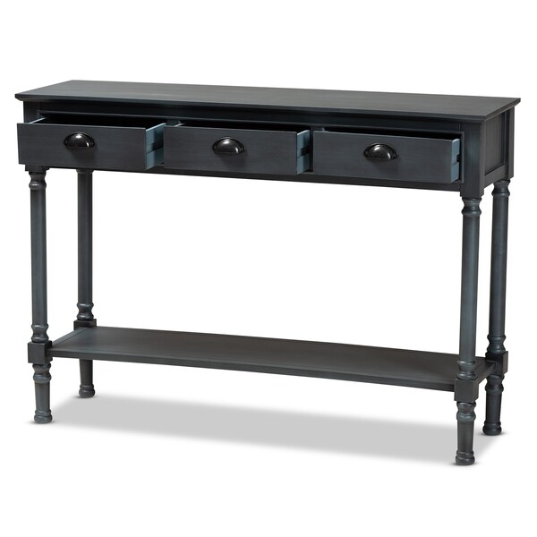 Baxton Studio Garvey French Provincial Dark Blue Gray Wood 3-Drawer Entryway Console Table - 179-11329-ZORO