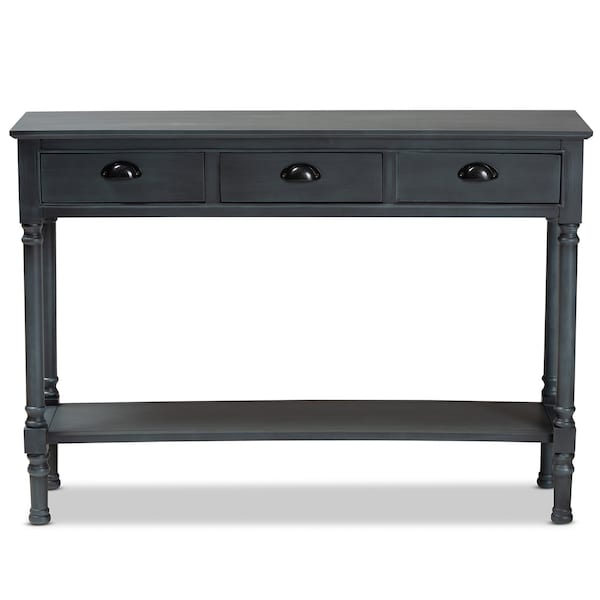 Baxton Studio Garvey French Provincial Dark Blue Gray Wood 3-Drawer Entryway Console Table - 179-11329-ZORO