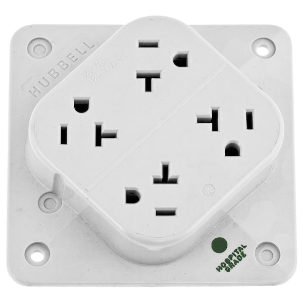 Dispositivos de lámina recta, receptáculos, 4-Simple, Grado Hospitalario, 2 Polos 3 Cables a Tierra, 20A 125V, 5-20R, Blanco, Paquete Individual - HBL420HW