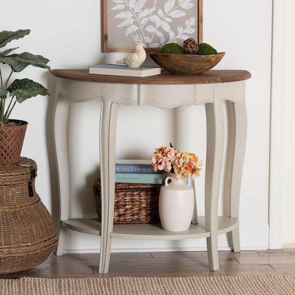 Baxton Studio Cordelia Country Cottage Farmhouse Greyish Beige and Natural Brown Finished Console Table - 148-8187