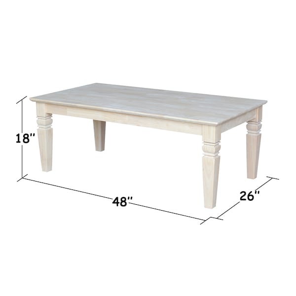 International Concepts Rectangle Java Coffee Table, 48 in W, 26 in L, 18 in H, Wood, Unfinished - OT-60C