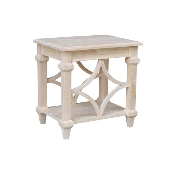 International Concepts Rectangle Josephine Solid Wood End Table with Shelf -, 18 in W, 24 in L, 24 in H, Wood, Unfinished - OT-19E