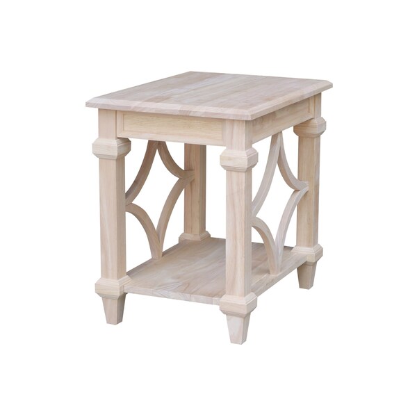 International Concepts Rectangle Josephine Solid Wood End Table with Shelf -, 18 in W, 24 in L, 24 in H, Wood, Unfinished - OT-19E