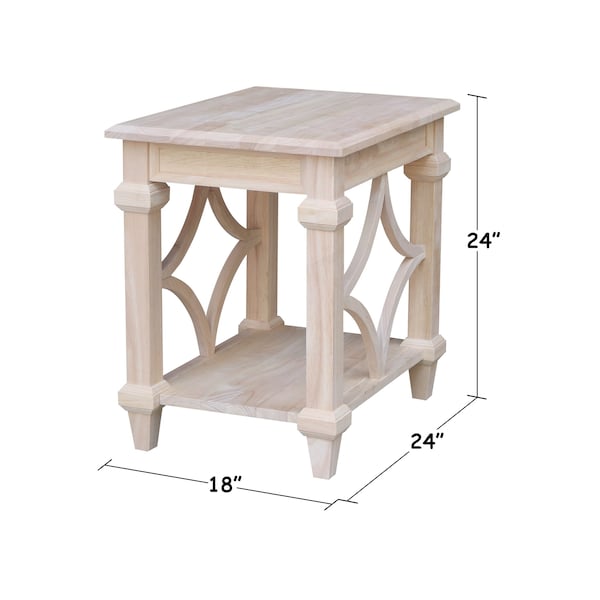 International Concepts Rectangle Josephine Solid Wood End Table with Shelf -, 18 in W, 24 in L, 24 in H, Wood, Unfinished - OT-19E