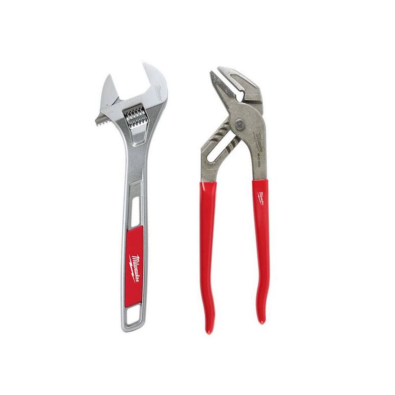Llave ajustable de 12 pulgadas de Milwaukee con alicates con mandíbula lisa de 10 pulgadas (2 piezas) - 48-22-7412-48-22-6550