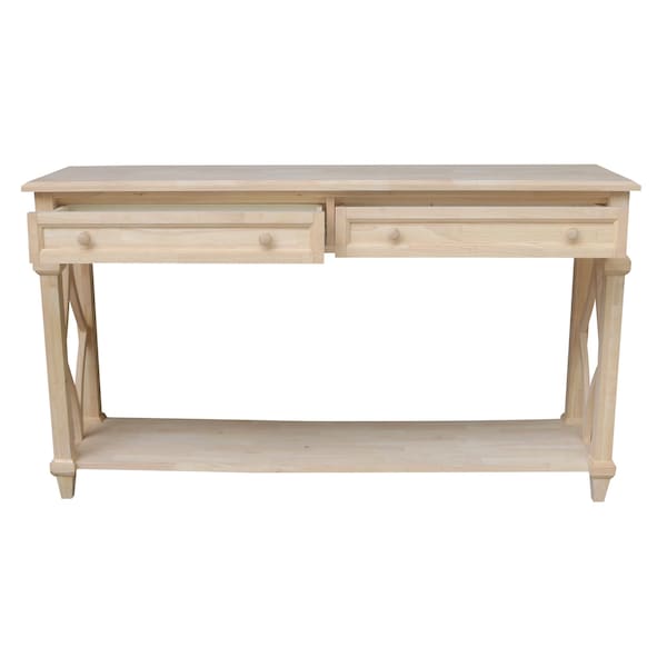 International Concepts Rectangle Josephine Solid Wood Console/Sofa Table with Shelf and 2 Drawers -, 64 in W, 18 in L - OT-19S