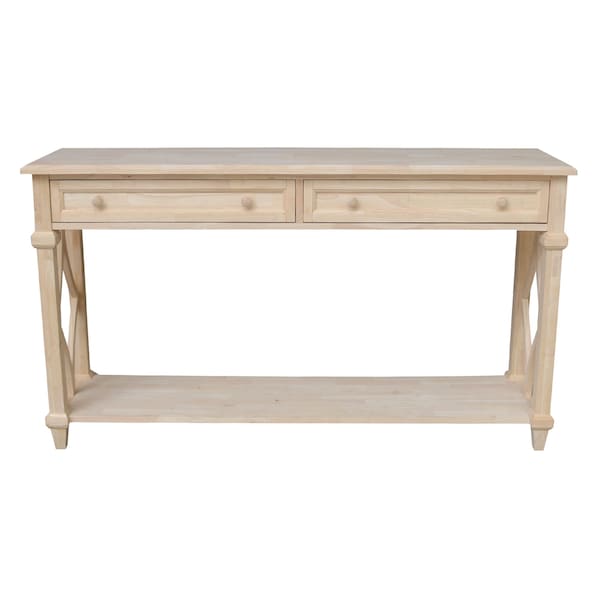 International Concepts Rectangle Josephine Solid Wood Console/Sofa Table with Shelf and 2 Drawers -, 64 in W, 18 in L - OT-19S
