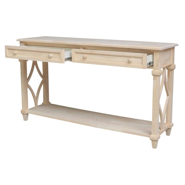 International Concepts Rectangle Josephine Solid Wood Console/Sofa Table with Shelf and 2 Drawers -, 64 in W, 18 in L - OT-19S