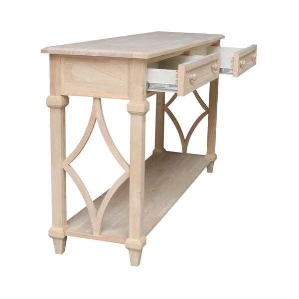 International Concepts Rectangle Josephine Solid Wood Console/Sofa Table with Shelf and 2 Drawers -, 64 in W, 18 in L - OT-19S
