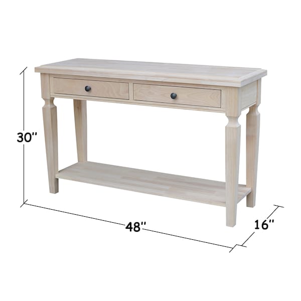 International Concepts Rectangle Vista Console/Sofa Table, 48 in W, 16 in L, 30 in H, Wood, Unfinished - OT-15S