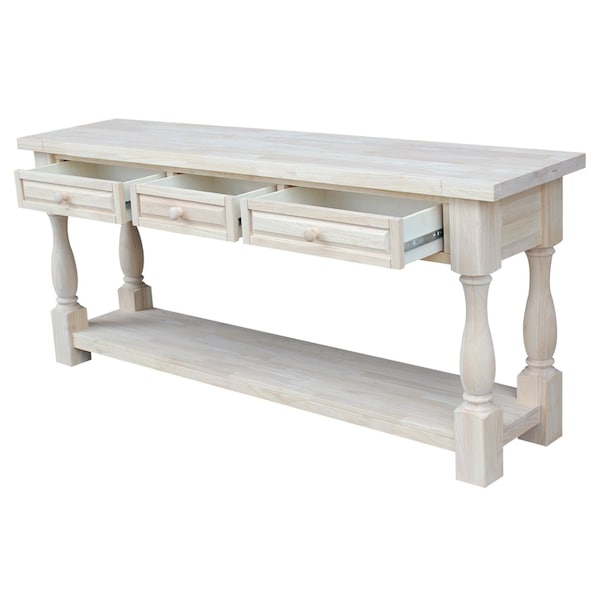 International Concepts Rectangle Tuscan Console Table, 70 in W, 17 in L, 30 in H, Wood, Unfinished - OT-17S