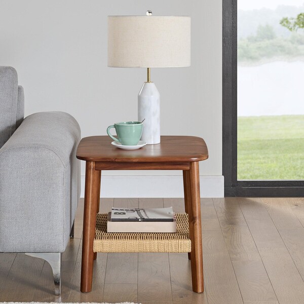 Alaterre Furniture Rectangle End Table, 20 in W, 20 in L, Solid Acacia, Warm Chestnut - ANCA0170