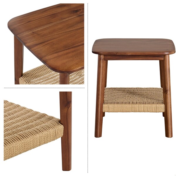 Alaterre Furniture Rectangle End Table, 20 in W, 20 in L, Solid Acacia, Warm Chestnut - ANCA0170