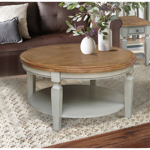 International Concepts Round Vista  Coffee Table Hickory Stone, 37.99 in W, 37.99 in L, 20.3 in H, Wood, Hickory/Stone - OT41-15CR