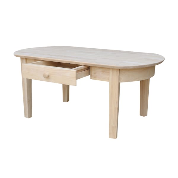 International Concepts Rectangle Philips Oval Coffee Table, 42 in W, 24 in L, 18 in H, Wood, Unfinished - OT-5C