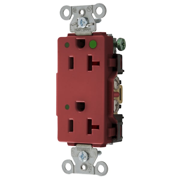 Dispositivos de cuchilla recta de Hubbell Wiring Device-Kellems, Receptáculo Dúplex Decorativo, Grado Hospitalario, Hubbell-Pro, Indicador LED, 20A 125V, 2 polos 3 cables a tierra, 5-20R, Rojo - 2182REDL
