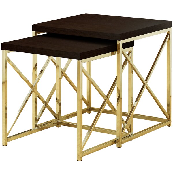 Monarch Specialties Dining Set - 5Pcs Set / Espresso Marble / Bronze Metal - I 3237