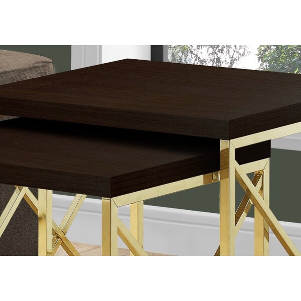 Monarch Specialties Dining Set - 5Pcs Set / Espresso Marble / Bronze Metal - I 3237
