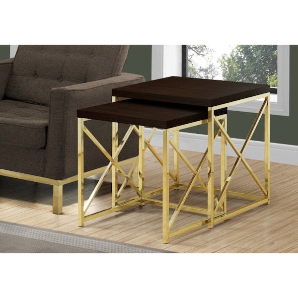 Monarch Specialties Dining Set - 5Pcs Set / Espresso Marble / Bronze Metal - I 3237