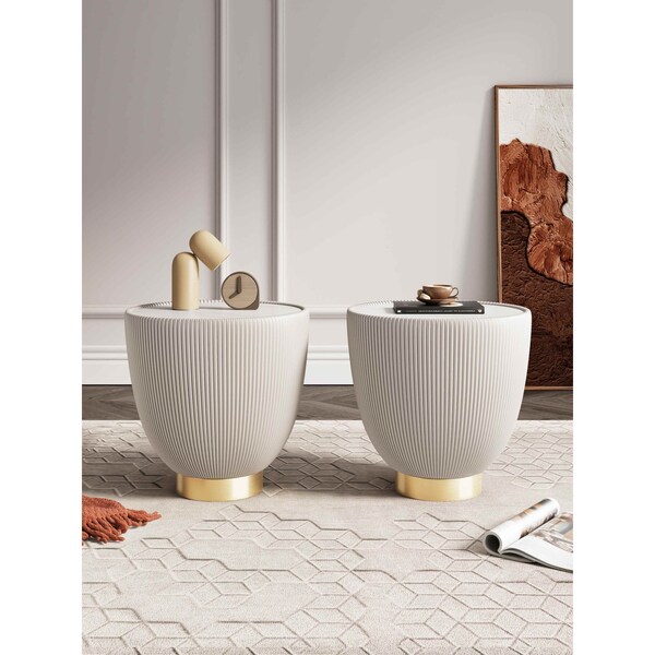 Manhattan Comfort Round End Table, 18.43 in L, Stainless Steel, Cream - 2-ET005-CR