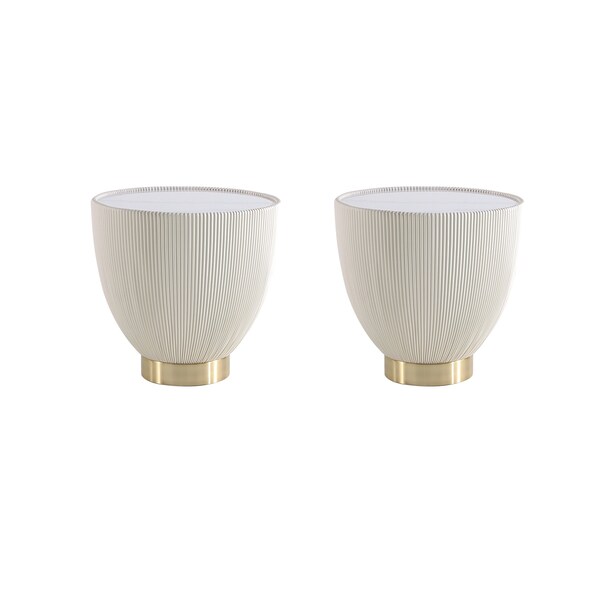 Manhattan Comfort Round End Table, 18.43 in L, Stainless Steel, Cream - 2-ET005-CR
