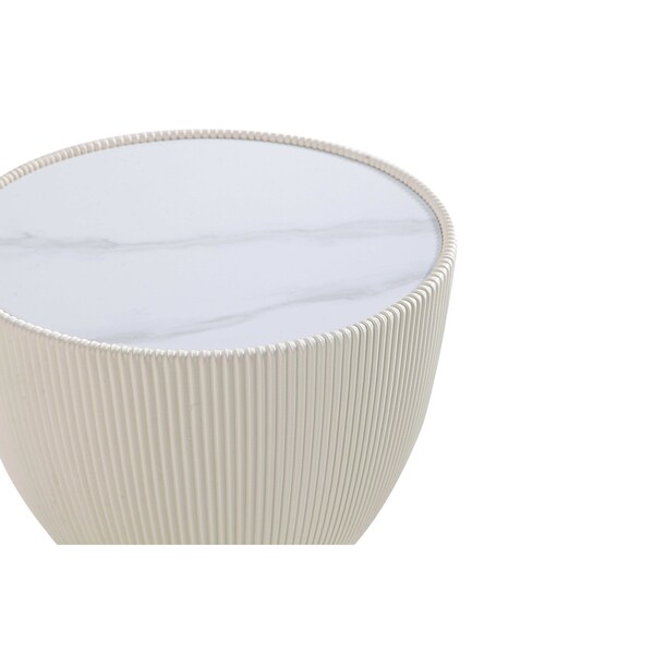 Manhattan Comfort Round End Table, 18.43 in L, Stainless Steel, Cream - 2-ET005-CR