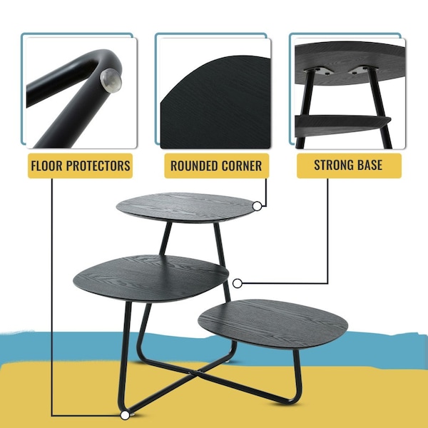 Leisuremod Square 27.2 in W, 20.1 in L, Manufactured Wood/Steel, Black - HT25BL