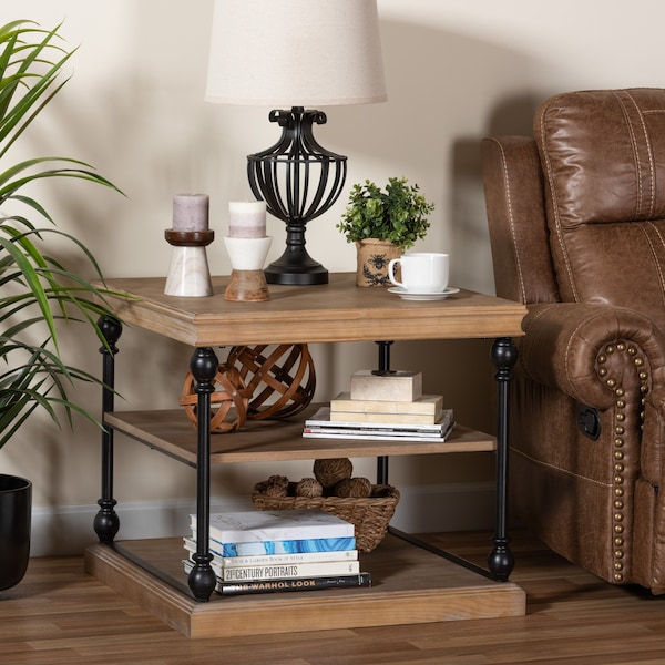 Baxton Studio End Table, 28.1 W, 28.1 L, 25 H, Metal "Iron", MDF, Greywashed/Black - 223-12011-ZORO