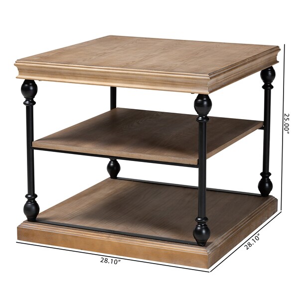Baxton Studio End Table, 28.1 W, 28.1 L, 25 H, Metal "Iron", MDF, Greywashed/Black - 223-12011-ZORO
