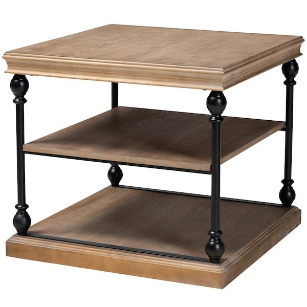 Baxton Studio End Table, 28.1 W, 28.1 L, 25 H, Metal "Iron", MDF, Greywashed/Black - 223-12011-ZORO