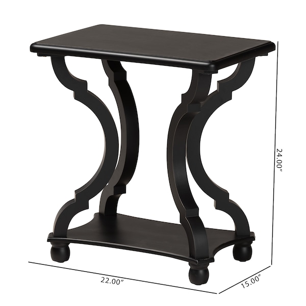 Baxton Studio End Table, 22 W, 15 L, 24 H, MDF, Firwood, Black - 222-12594-ZORO