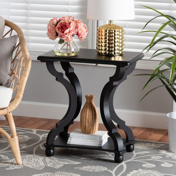 Baxton Studio End Table, 22 W, 15 L, 24 H, MDF, Firwood, Black - 222-12594-ZORO