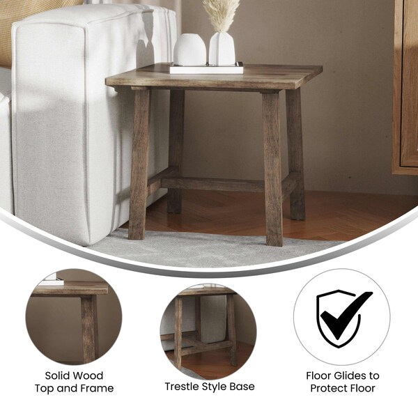 Flash Furniture Square 21.75 W, 21.75 L, Rubberwood (Parawood), Rustic Brown - LFS-4005-RSTBRN-GG